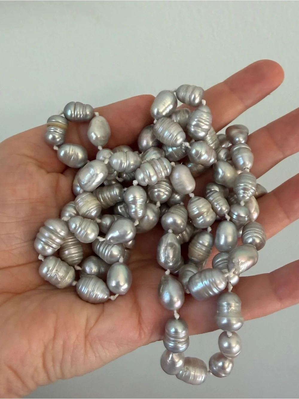 Long Gray Freshwater Baroque Pearl Necklace 48” Endless Knotted Strand
